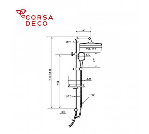 Душевой комплект Corsa Deco CX с верхним душем с лейкой хром (SSСX330Q) Душевой комплект Corsa Deco CX с верхним душем с лейкой хром (SSСX330Q)