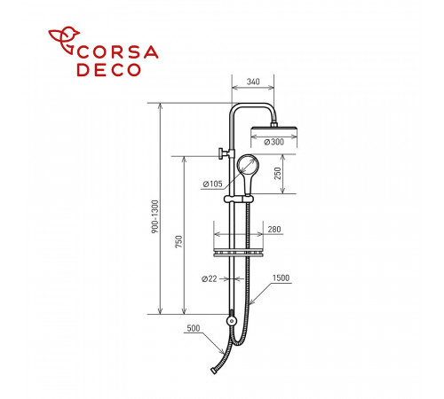 Душевой комплект Corsa Deco NX с верхним душем с лейкой хром (SSNX300S) Душевой комплект Corsa Deco NX с верхним душем с лейкой хром (SSNX300S)