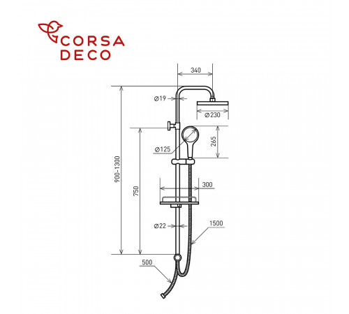 Душевой комплект Corsa Deco CX с верхним душем с лейкой хром (SSCX230S) Душевой комплект Corsa Deco CX с верхним душем с лейкой хром (SSCX230S)