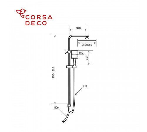 Душевой комплект Corsa Deco TX с верхним душем с лейкой черный (SSTX250QB) Душевой комплект Corsa Deco TX с верхним душем с лейкой черный (SSTX250QB)