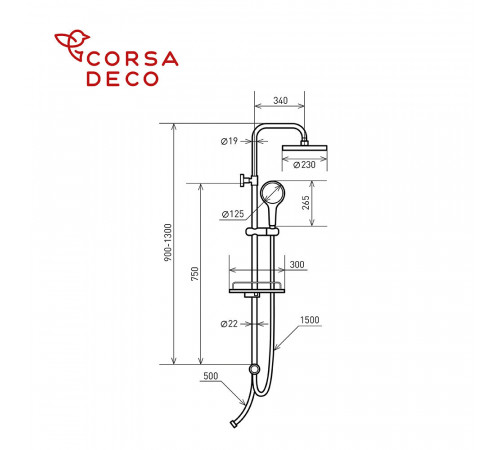 Душевой комплект Corsa Deco CX с верхним душем с лейкой черный (SSCX230SB) Душевой комплект Corsa Deco CX с верхним душем с лейкой черный (SSCX230SB)