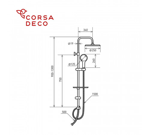 Душевой комплект Corsa Deco AX с верхним душем с лейкой хром (SSAX250S) Душевой комплект Corsa Deco AX с верхним душем с лейкой хром (SSAX250S)