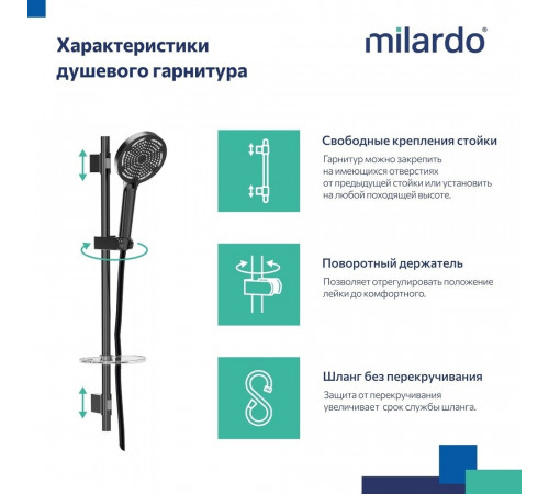 Душевой комплект Milardo Ideal Spa с лейкой со стойкой с мыльницей черный (ILS3B70M16) Душевой комплект Milardo Ideal Spa с лейкой со стойкой с мыльницей черный (ILS3B70M16)