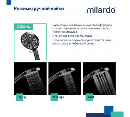 Душевой комплект Milardo Ideal Spa с лейкой со стойкой с мыльницей черный (ILS3B70M16) Душевой комплект Milardo Ideal Spa с лейкой со стойкой с мыльницей черный (ILS3B70M16)