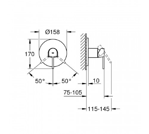 Смеситель для душа Grohe Plus скрытый монтаж внешняя часть 1 положение (24059003) Смеситель для душа Grohe Plus скрытый монтаж внешняя часть 1 положение (24059003)