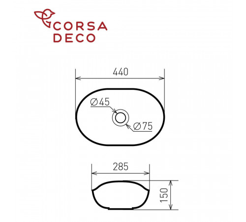 Раковина Corsa Deco WX100 44 см накладная белая (ABWX41C)