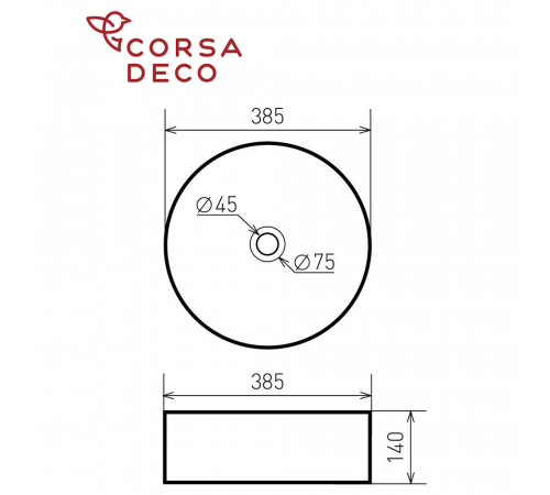 Раковина Corsa Deco Crystal 38 см накладная белая/черная матовая (ABCR38WB)