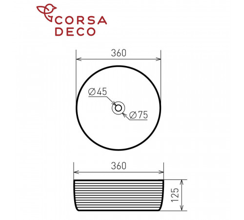 Раковина Corsa Deco Groove 36 см накладная белая (ABGR36) Раковина Corsa Deco Groove 36 см накладная белая (ABGR36)