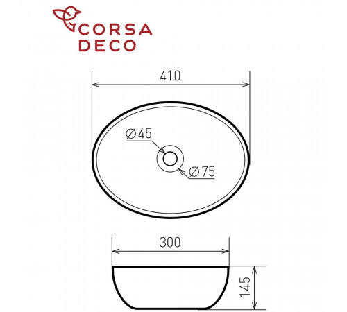 Раковина Corsa Deco WX100 41 см накладная черная (ABWX41CB) Раковина Corsa Deco WX100 41 см накладная черная (ABWX41CB)