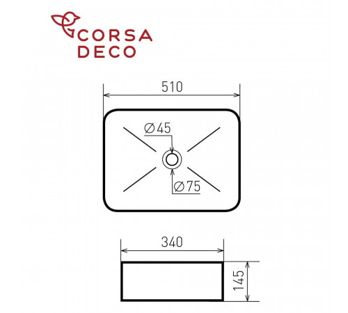 Раковина Corsa Deco Crystal 51 см накладная белая/черная матовая (ABCR51RWB)