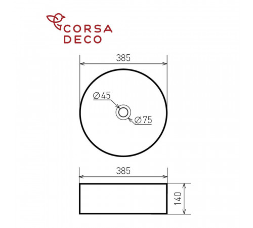 Раковина Corsa Deco Crystal 38 см накладная черная/белая матовая (ABCR38BW)
