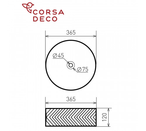 Раковина Corsa Deco Chevron 36 см накладная белая (ABCH36)
