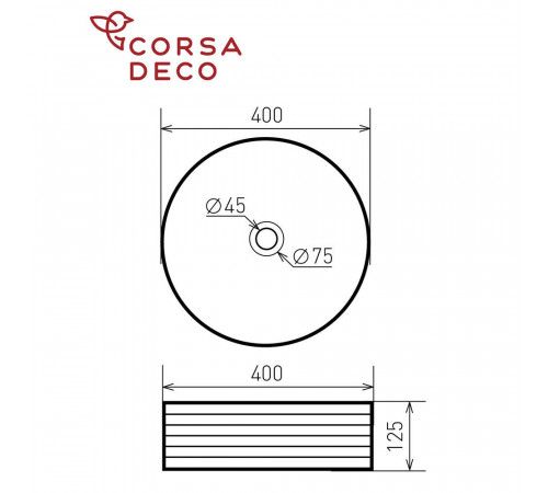 Раковина Corsa Deco Stripe200 38 см накладная белая (ABST38)
