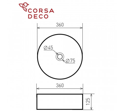 Раковина Corsa Deco FX100 36 см накладная черная/белая матовая (ABFX36BW)