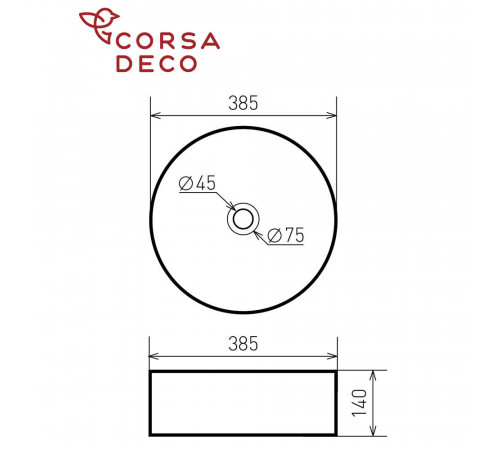Раковина Corsa Deco Crystal 38 см накладная черная (ABCR38B)