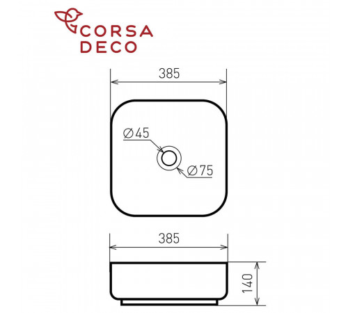 Раковина Corsa Deco WX200 38 см накладная белая (ABWX38Q) Раковина Corsa Deco WX200 38 см накладная белая (ABWX38Q)