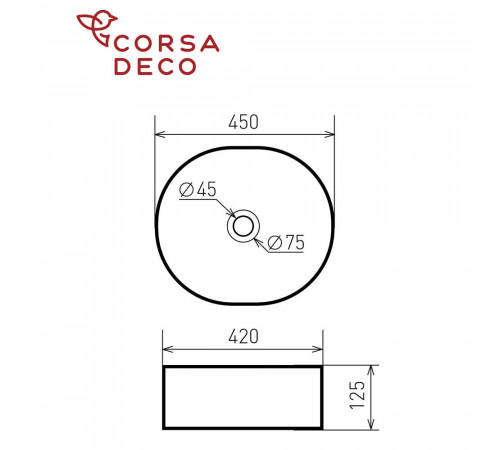 Раковина Corsa Deco FX200 45 см накладная белая матовая (ABFX45MW) Раковина Corsa Deco FX200 45 см накладная белая матовая (ABFX45MW)