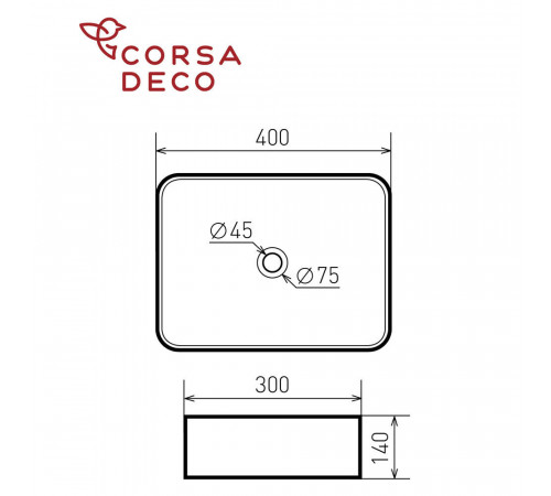 Раковина Corsa Deco WX200 40 см накладная белая (ABWX40R)