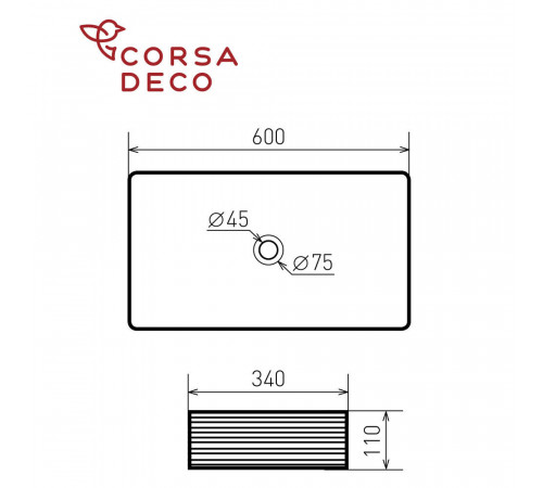 Раковина Corsa Deco Stripe100 60 см накладная белая (ABST60R)