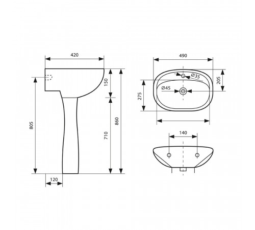 Комплект раковина с пьедесталом Lavelly Oval 49 см белая (OTZ212) Комплект раковина с пьедесталом Lavelly Oval 49 см белая (OTZ212)