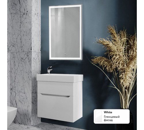 Комплект тумба с раковиной Raval Brik 65 см подвесная белая (Brk.01.65/P/W/RL)