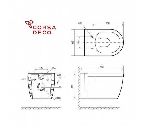 Унитаз подвесной Corsa Deco DX Rimless безободковый с сиденьем дюропласт микролифт (WHDX530RS)