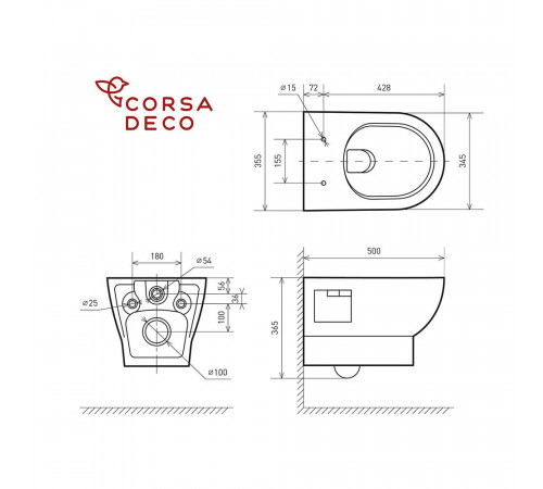 Унитаз подвесной Corsa Deco KX Rimless безободковый с сиденьем дюропласт микролифт (WHKX500RS) Унитаз подвесной Corsa Deco KX Rimless безободковый с сиденьем дюропласт микролифт (WHKX500RS)