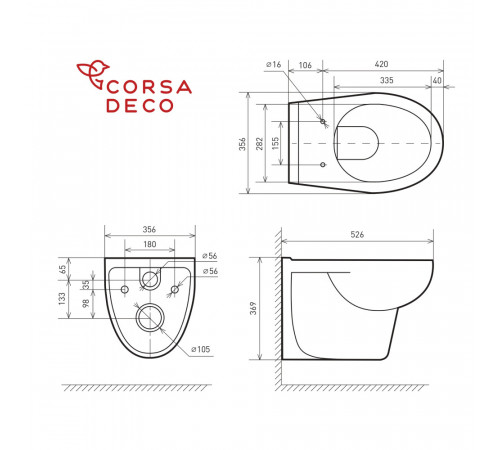 Унитаз подвесной Corsa Deco AX Rimless безободковый с сиденьем полипропилен микролифт (WHAX530RS)