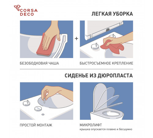 Унитаз подвесной Corsa Deco CX Tornado безободковый с сиденьем дюропласт микролифт (WHCX500ST) Унитаз подвесной Corsa Deco CX Tornado безободковый с сиденьем дюропласт микролифт (WHCX500ST)