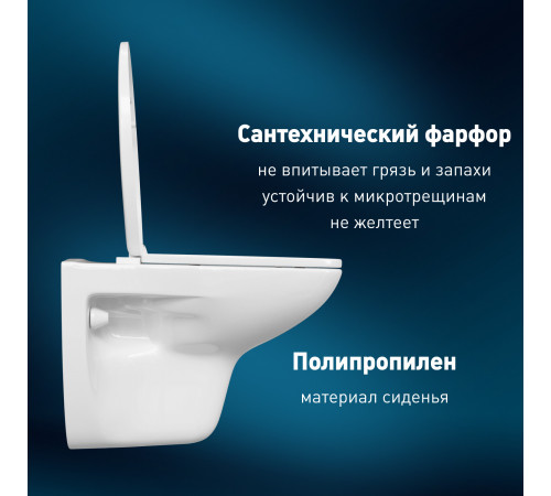 Унитаз подвесной Corsa Deco AX Rimless безободковый с сиденьем полипропилен микролифт (WHAX530RS)