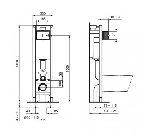 Инсталляция Ideal Standard Prosys Eco Frame для подвесного унитаза узкая без кнопки (E233267) Инсталляция Ideal Standard Prosys Eco Frame для подвесного унитаза узкая без кнопки (E233267)