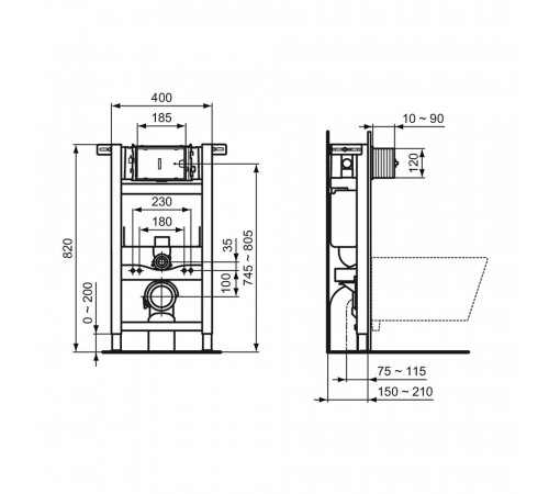 Инсталляция Ideal Standard Prosys для подвесного унитаза низкая без кнопки (R009067) Инсталляция Ideal Standard Prosys для подвесного унитаза низкая без кнопки (R009067)