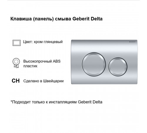 Клавиша смыва для инсталляций Geberit Delta хром глянцевый (115.127.21.1) Клавиша смыва для инсталляций Geberit Delta хром глянцевый (115.127.21.1)