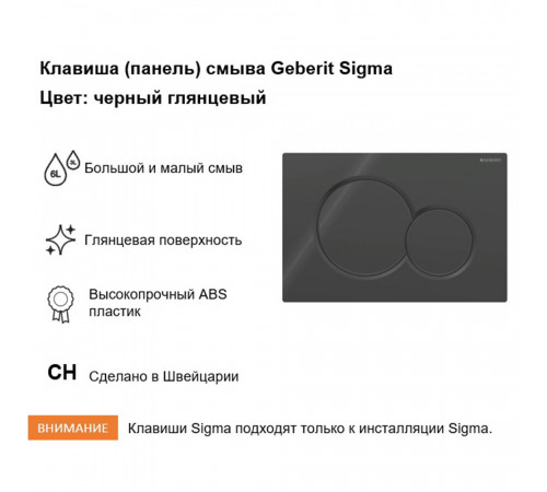 Клавиша смыва для инсталляций Geberit Sigma черная (115.770.DW.5) Клавиша смыва для инсталляций Geberit Sigma черная (115.770.DW.5)