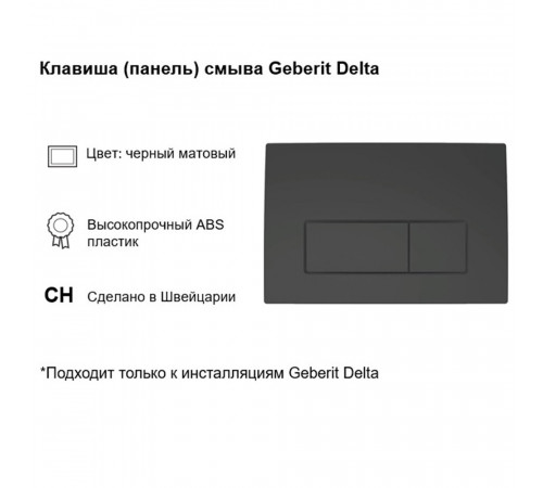 Клавиша смыва для инсталляций Geberit Delta черная матовая (115.119.14.1) Клавиша смыва для инсталляций Geberit Delta черная матовая (115.119.14.1)