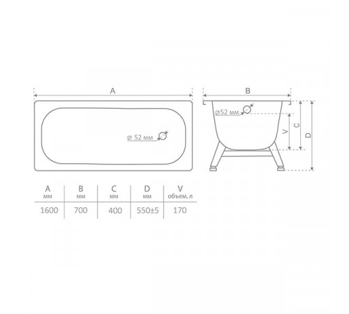 Ванна стальная Antika 160х70 см с ножками (514894) Ванна стальная Antika 160х70 см с ножками (514894)