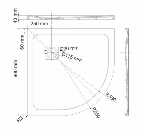 Поддон WasserKraft Neime искусственный камень 90х90х4 см полукруг черный низкий (19T01) Поддон WasserKraft Neime искусственный камень 90х90х4 см полукруг черный низкий (19T01)