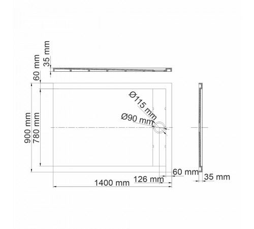Поддон WasserKraft Abens искусственный камень 140х90х4 см прямоугольник черный низкий (20T36)