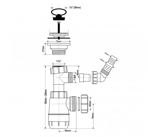 Сифон для раковины McAlpine 1 1/4х40 мм с выпуском d70 мм (MRW240WM) Сифон для раковины McAlpine 1 1/4х40 мм с выпуском d70 мм (MRW240WM)