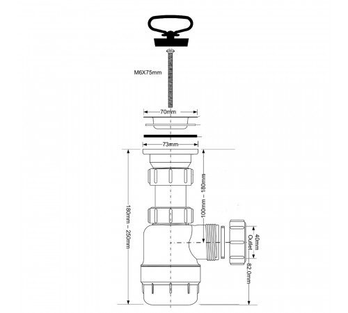 Сифон для раковины и мойки McAlpine 1 1/2х40 мм с выпуском d70 мм (MRSK2) Сифон для раковины и мойки McAlpine 1 1/2х40 мм с выпуском d70 мм (MRSK2)