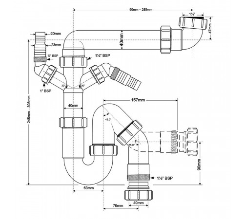 Сифон для раковины и мойки McAlpine 1 1/2х40 мм со смещением без выпуска с отводом (MRSK7-5571) Сифон для раковины и мойки McAlpine 1 1/2х40 мм со смещением без выпуска с отводом (MRSK7-5571)