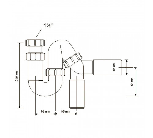 Сифон для раковины и мойки McAlpine 1 1/2х40/50 мм без выпуска с отводом с соединением 40/50 мм (MRSK12-50) Сифон для раковины и мойки McAlpine 1 1/2х40/50 мм без выпуска с отводом с соединением 40/50 мм (MRSK12-50)