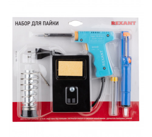 Паяльник-пистолет электрический Rexant 30/70 Вт 230 В с подставкой и оловоотсосом (12-0164) Паяльник-пистолет электрический Rexant 30/70 Вт 230 В с подставкой и оловоотсосом (12-0164)