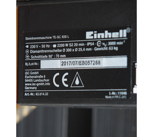 Плиткорез электрический Einhell TE-SC 920 L (4301432) 2200 Вт 300 мм