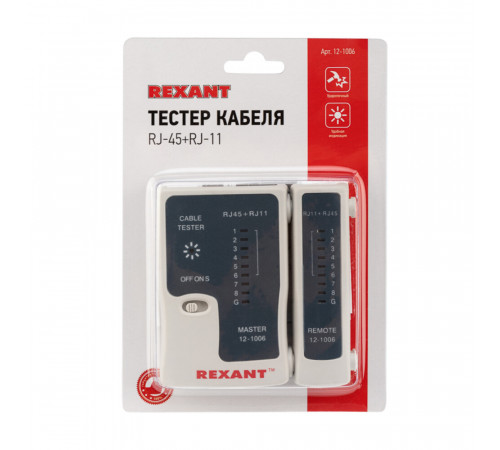 Тестер кабеля Rexant 468 RJ-45/RJ-11 (12-1006) Тестер кабеля Rexant 468 RJ-45/RJ-11 (12-1006)