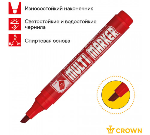 Маркер перманентный для разметки Crown Multi Marker Chisel красный грифель 5 мм Маркер перманентный для разметки Crown Multi Marker Chisel красный грифель 5 мм