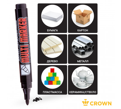 Маркер перманентный Crown Multi Marker черный грифель 3 мм Маркер перманентный Crown Multi Marker черный грифель 3 мм