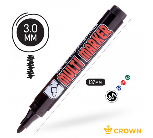 Маркер перманентный Crown Multi Marker черный грифель 3 мм Маркер перманентный Crown Multi Marker черный грифель 3 мм