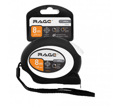 Рулетка Rage by Vira с покрытием soft-touch с автостопом 8 м x 25 мм Рулетка Rage by Vira с покрытием soft-touch с автостопом 8 м x 25 мм