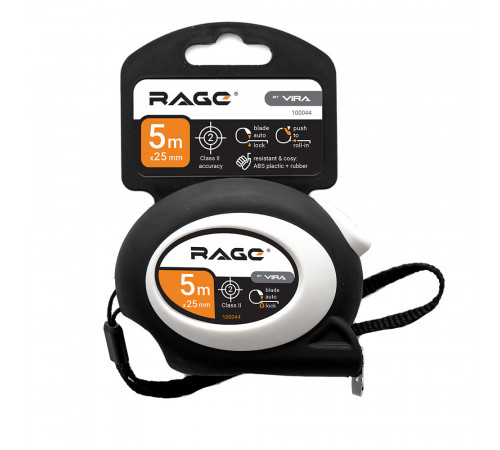 Рулетка Rage by Vira с покрытием soft-touch с автостопом 5 м x 25 мм Рулетка Rage by Vira с покрытием soft-touch с автостопом 5 м x 25 мм